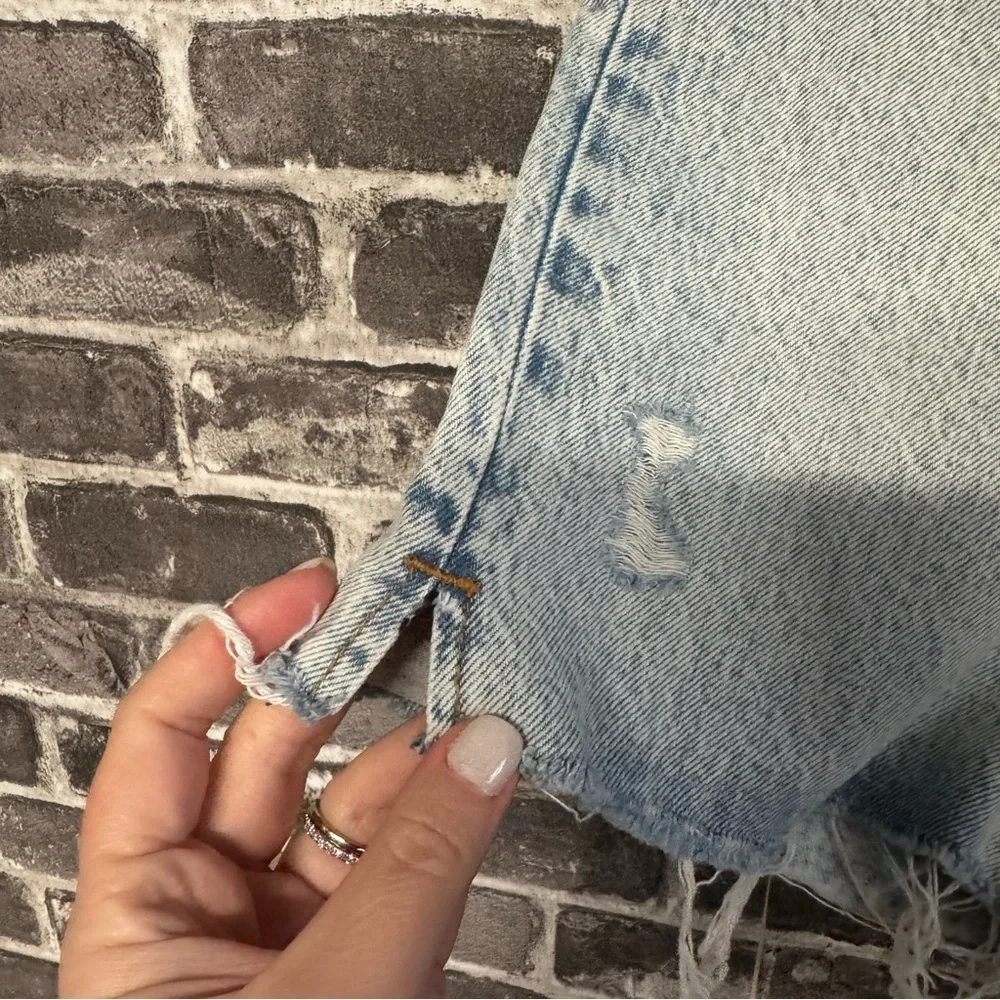 Revice Beverly Drive Button Fly Long Bermuda Denim Jean Shorts distressed